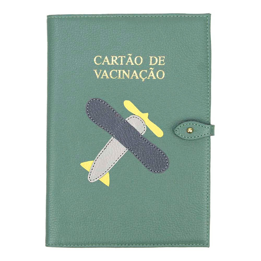 Porta Cartão de Vacina Little Plane + Caderneta de Saúde Impressa em Couro Personalizado