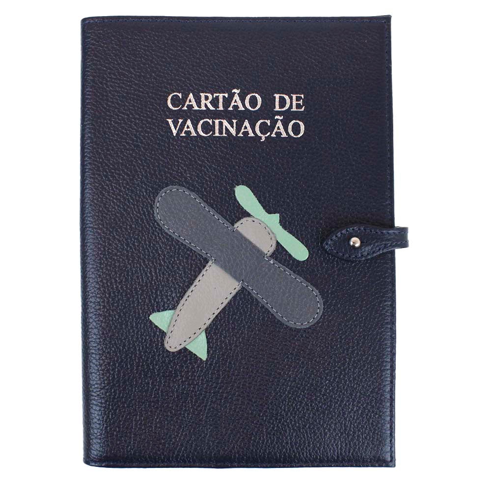 Porta Cartão de Vacina Little Plane Marinho Liso com Chumbo, Cinza Claro Liso e Menta Liso Pronta Entrega
