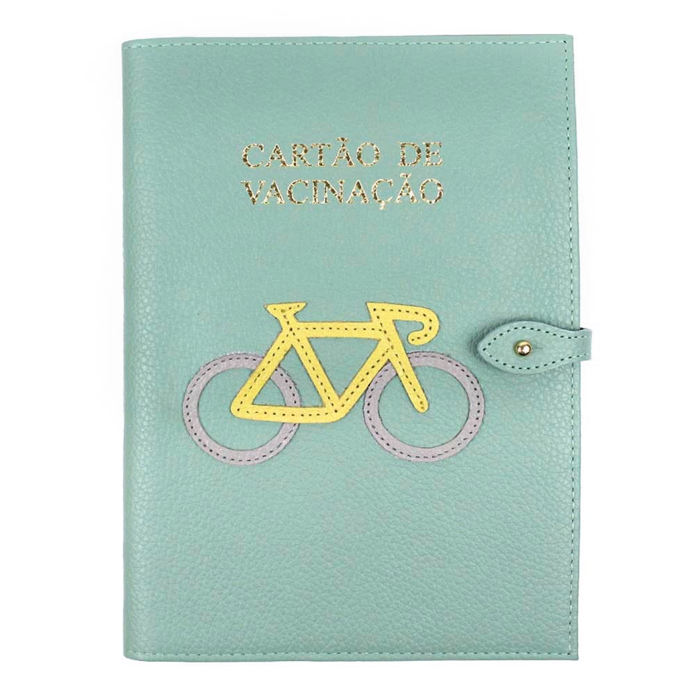 Porta Cartão de Vacina Bicicleta + Caderneta de Saúde Impressa em Couro Personalizado