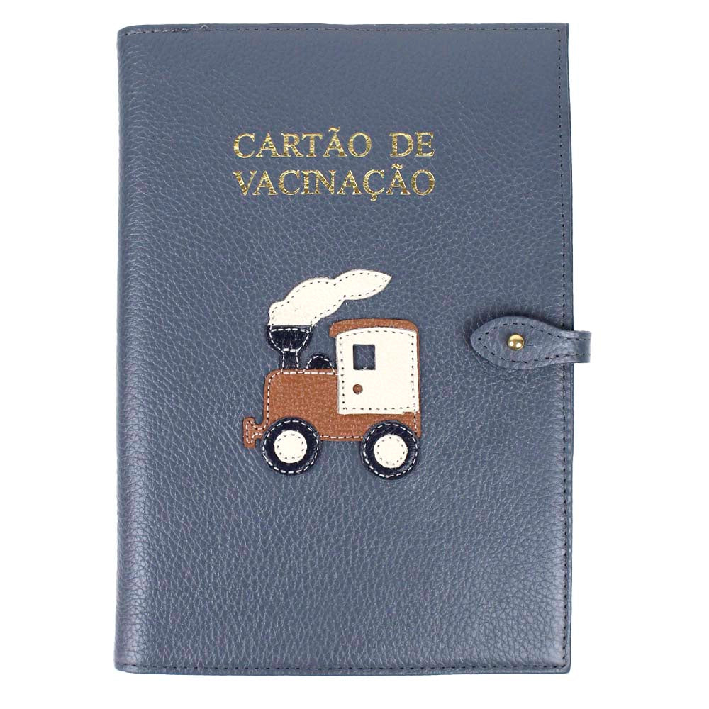 Porta Cartão De Vacina Trenzinho Oceano com Caramelo Liso, Off White Liso e Marinho Liso