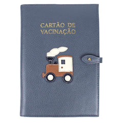 Porta Cartão De Vacina Trenzinho Oceano com Caramelo Liso, Off White Liso e Marinho Liso