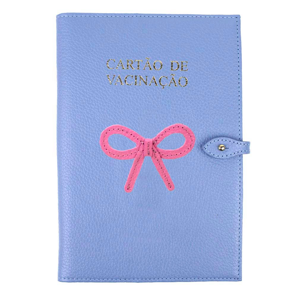Porta Cartão De Vacina Laço Rococó Sky Com Rosa Orquídea Pronta Entrega