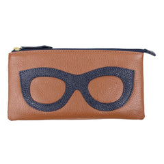 Porta Óculos Lunettes Caramelo Liso com Marinho Liso Pronta Entrega