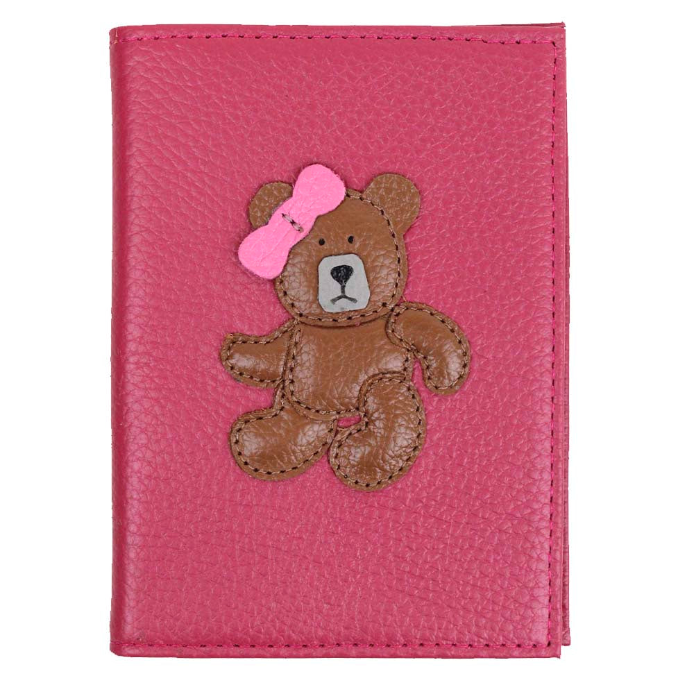 Porta Passaporte Ursa Teddy Chiclete com Rosa Orquídea Pronta Entrega