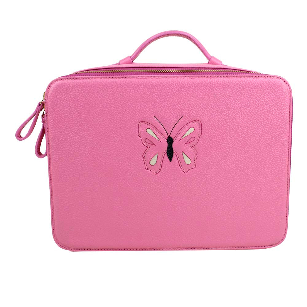 Beauty Box Large com Espelho Tradicional Borboleta em Couro Personalizado