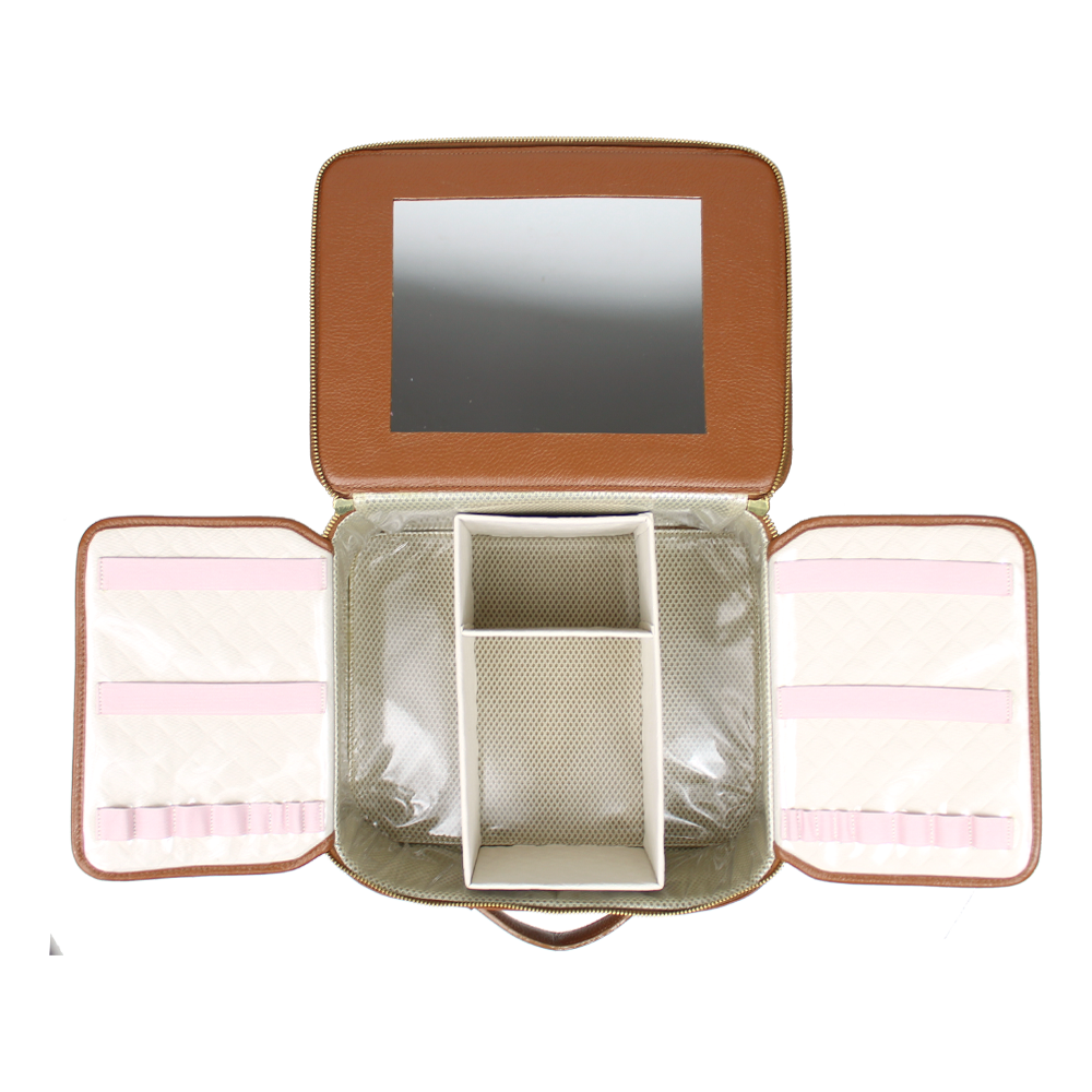 Beauty Box Slim com Espelho Tradicional Caramelo Liso com Vermelho Liso Pronta Entrega