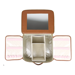 Beauty Box Slim com Espelho Tradicional Caramelo Liso com Vermelho Liso Pronta Entrega