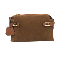 Bolsa Adele Crossbody Camurça Caju com Caramelo Liso Pronta Entrega