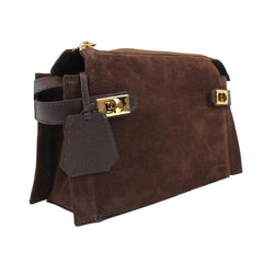 Bolsa Adele Crossbody Camurça Chocolate com Café Pronta Entrega