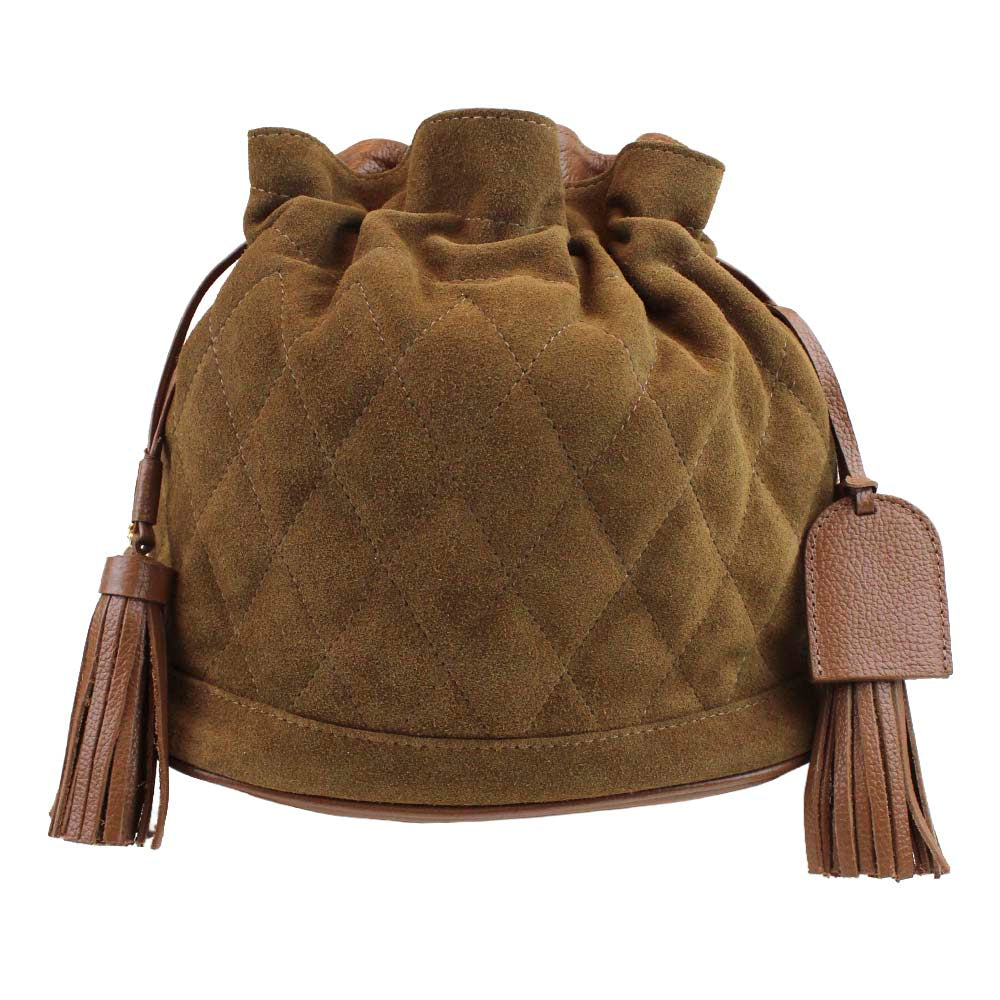 Bolsa Ava M Matelasse Camurça Caju com Caramelo Liso Pronta Entrega