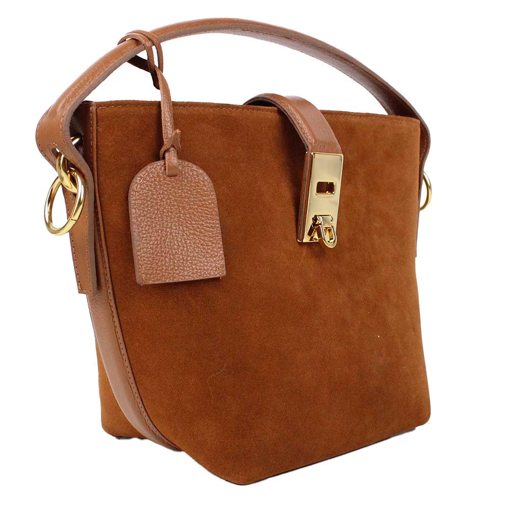 Bolsa Domenica Camurça Carvalho com Caramelo Liso Pronta Entrega