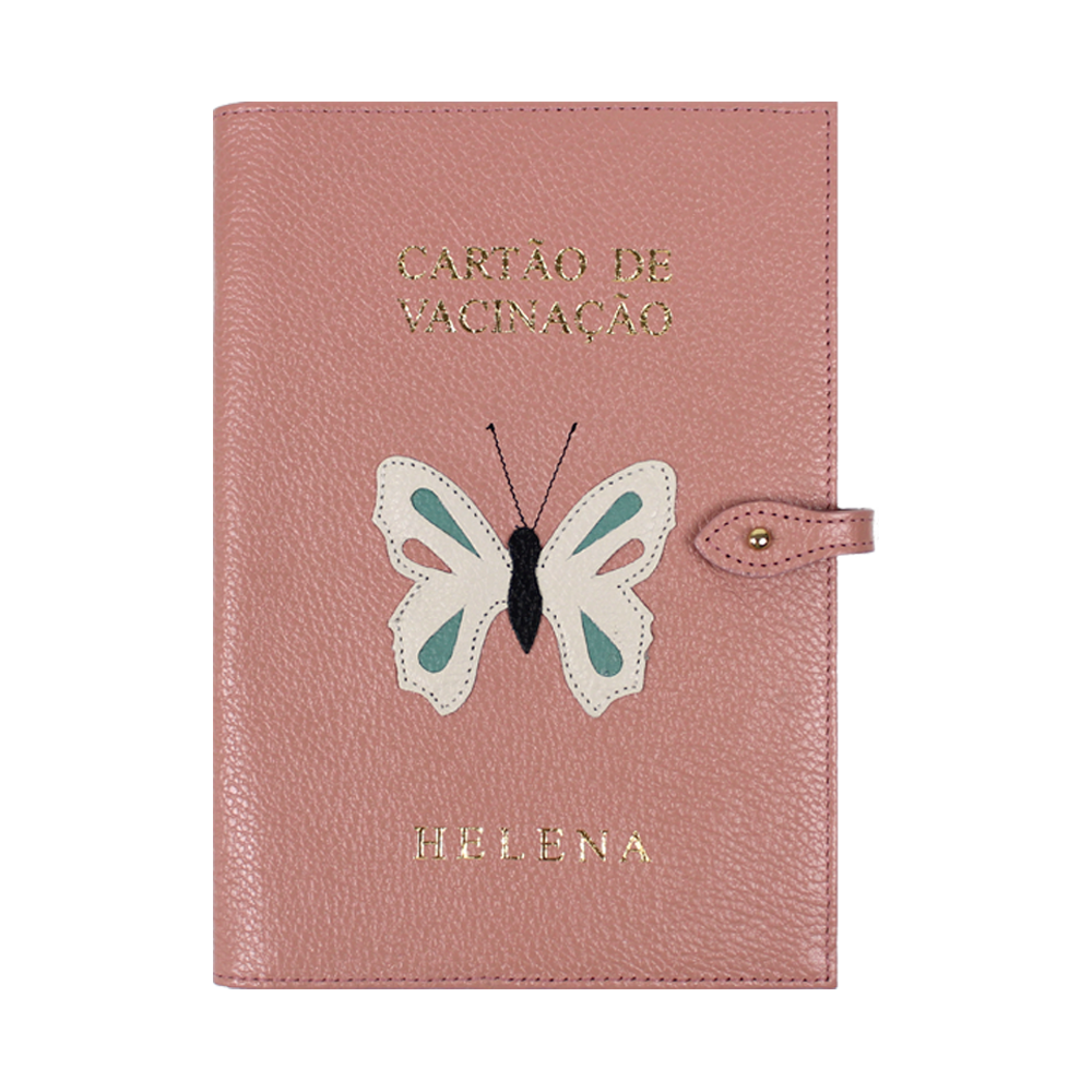Porta Cartão De Vacina Borboleta Algodão Doce Liso com Off White e Jade Pronta Entrega