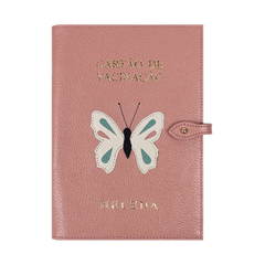 Porta Cartão De Vacina Borboleta Algodão Doce Liso com Off White e Jade Pronta Entrega