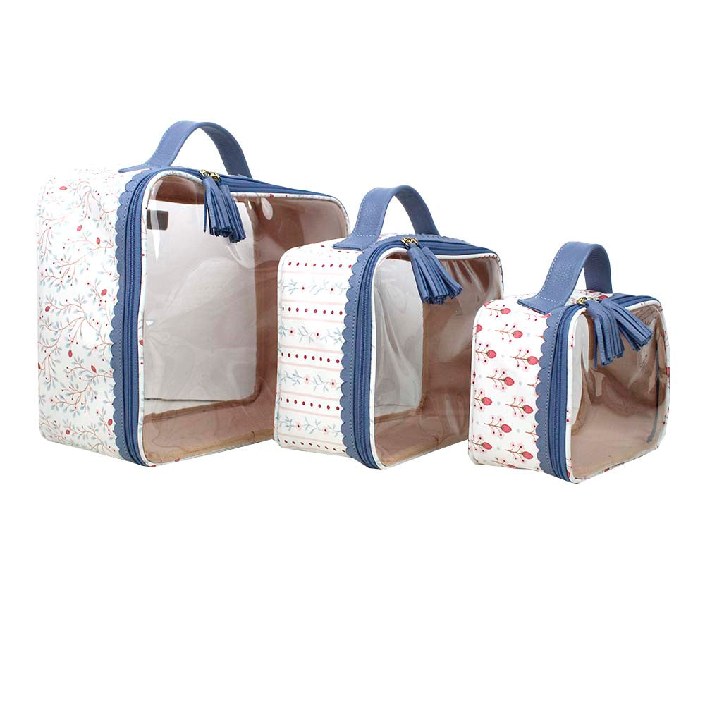 Kit Necessaire Crystal com 3 Mix de Estampas Blossom em Couro Personalizada