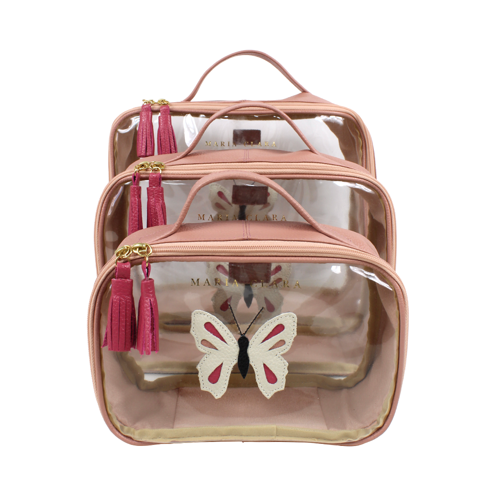 Kit Necessaire Crystal com 3 Borboleta em Couro Personalizada