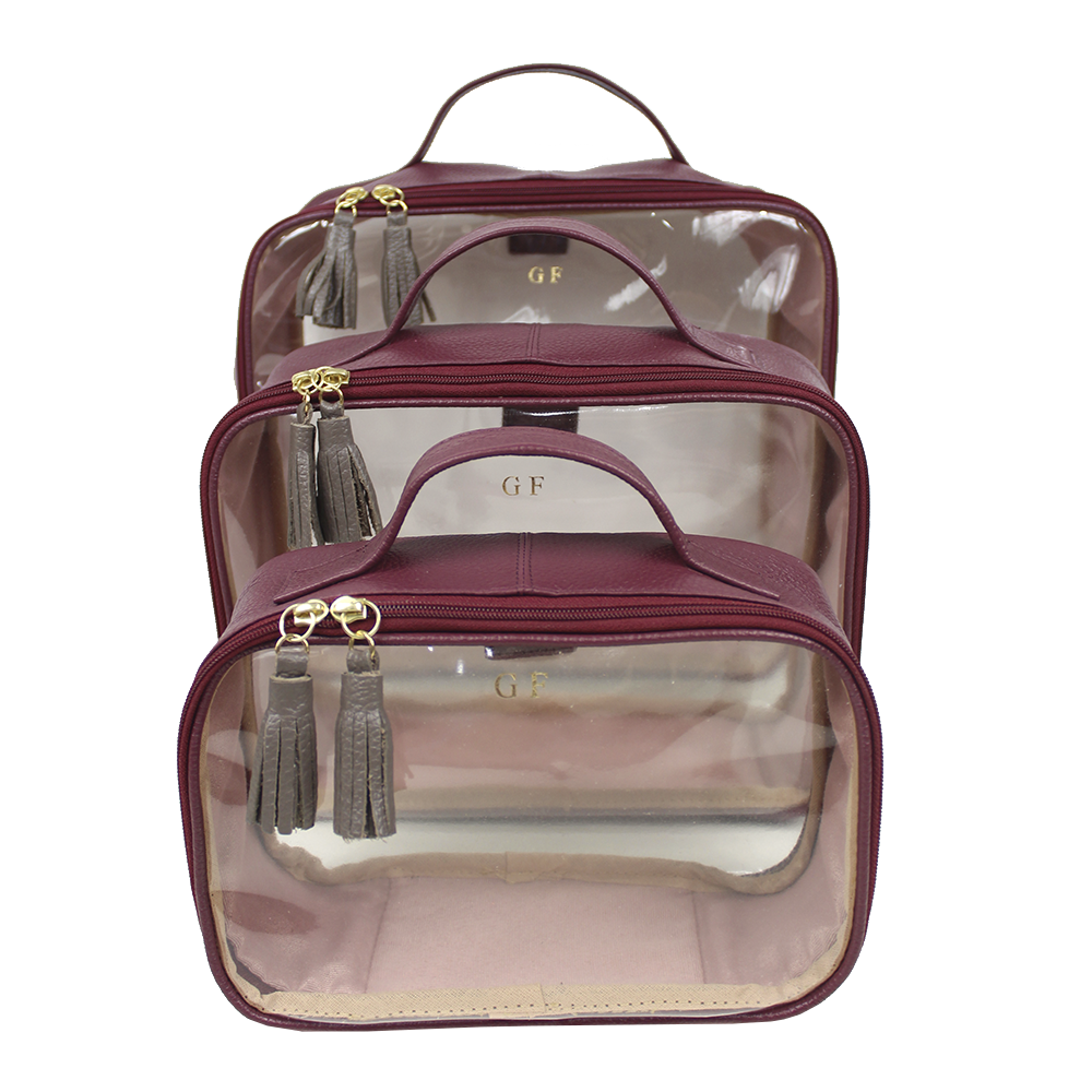 Kit Necessaire Crystal com 3 em Couro e Vinil Personalizado