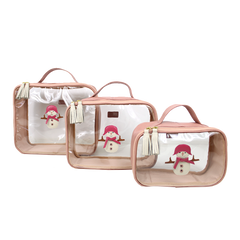Kit Necessaire Crystal com 3 Boneco de Neve em Couro Personalizada