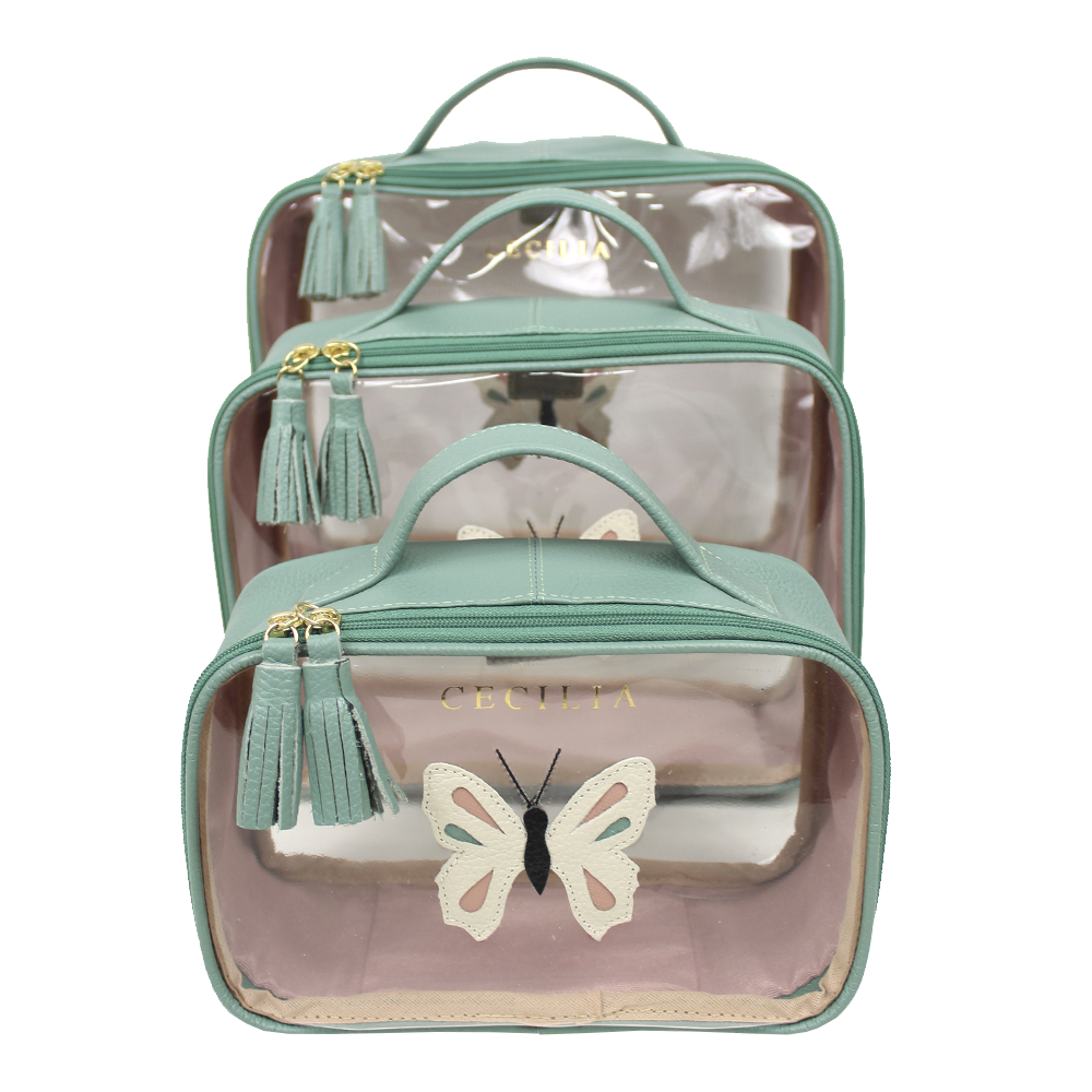 Kit Necessaire Crystal com 3 Borboleta em Couro Personalizada