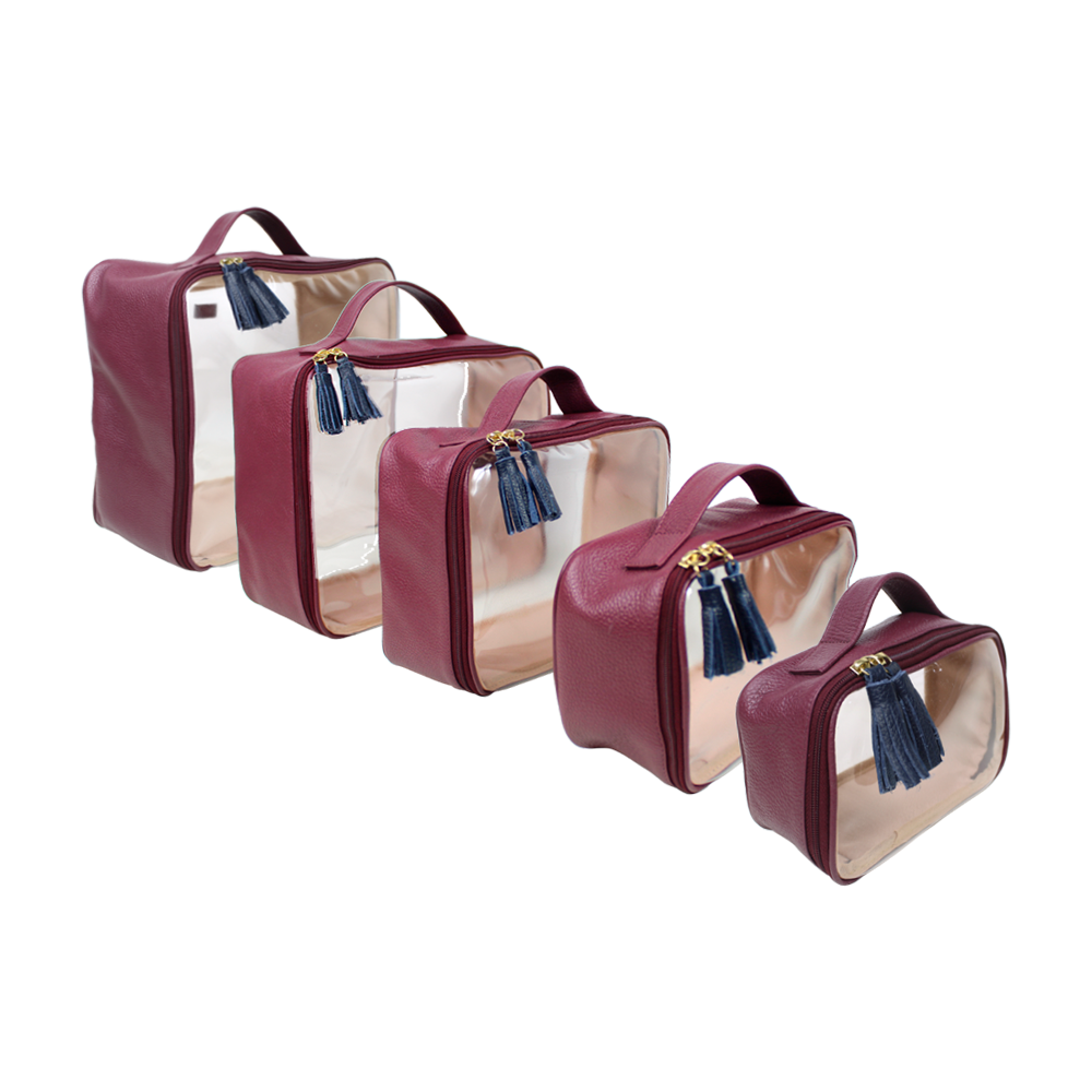 Kit Necessaire Crystal com 5 em Couro e Vinil Personalizado