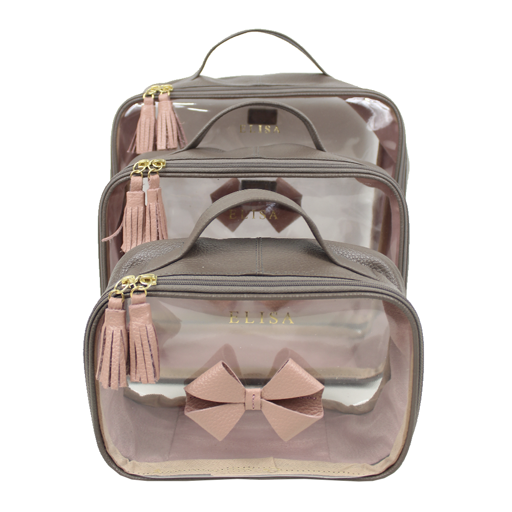 Kit Necessaire Crystal com 3 Laço em Couro Personalizada