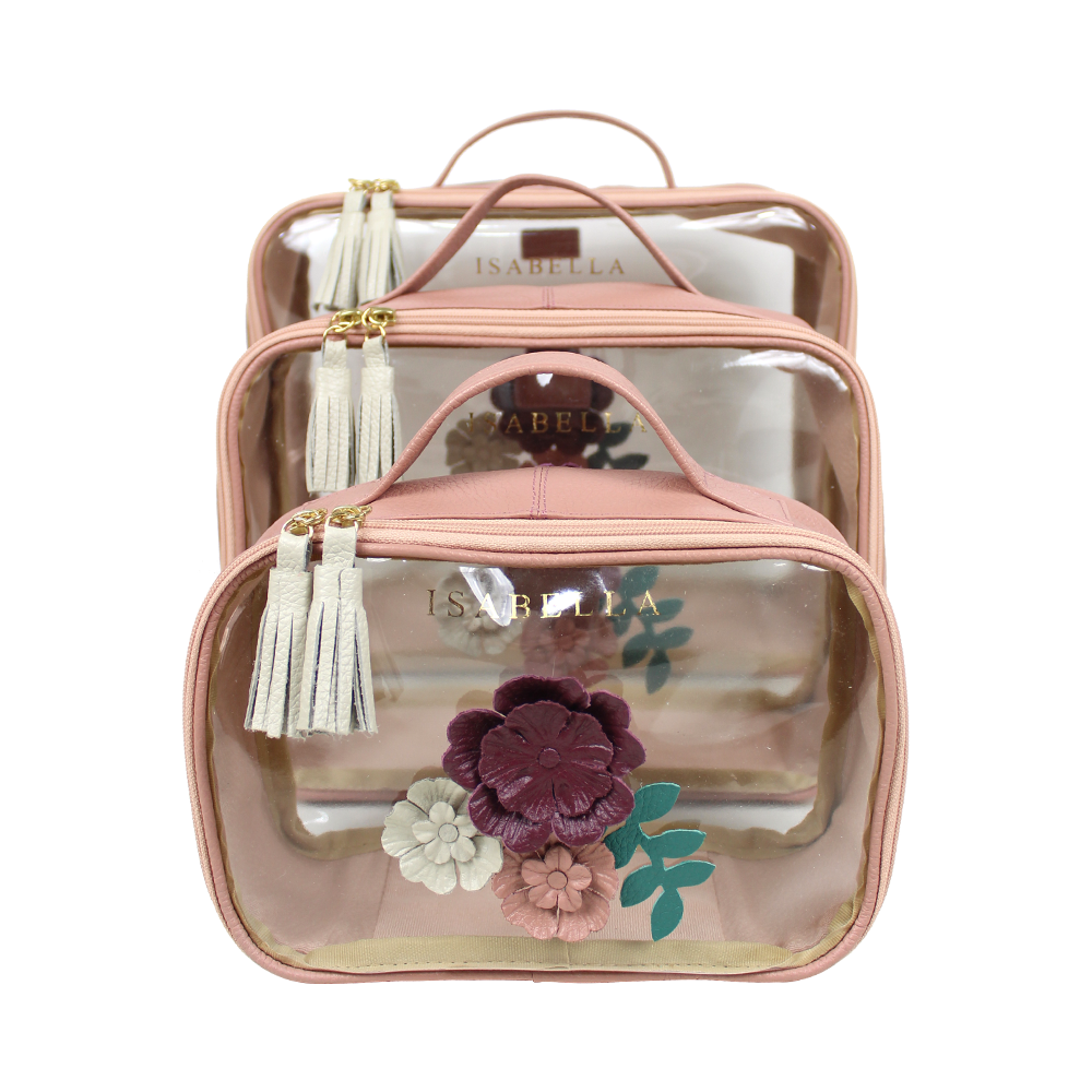 Kit Necessaire Crystal com 3 Le Jardin em Couro Personalizada