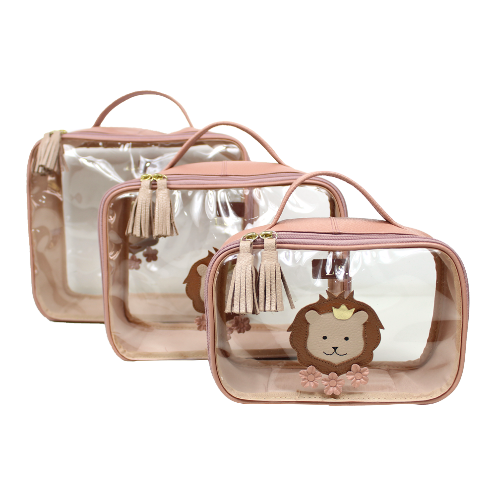 Kit Necessaire Crystal com 3 Leoa em Couro Personalizada