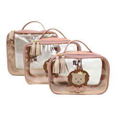 Kit Necessaire Crystal com 3 Leoa em Couro Personalizada