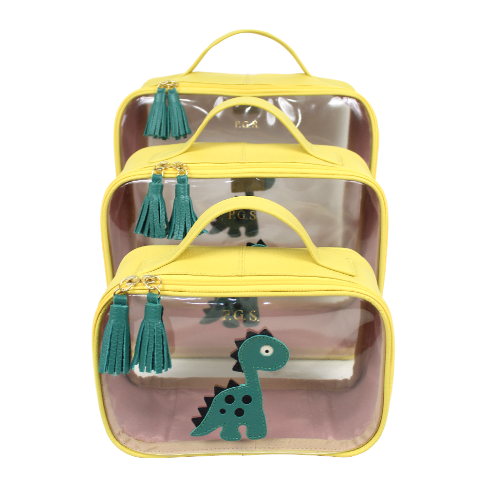 Kit Necessaire Crystal com 3 Little Dino em Couro Personalizada