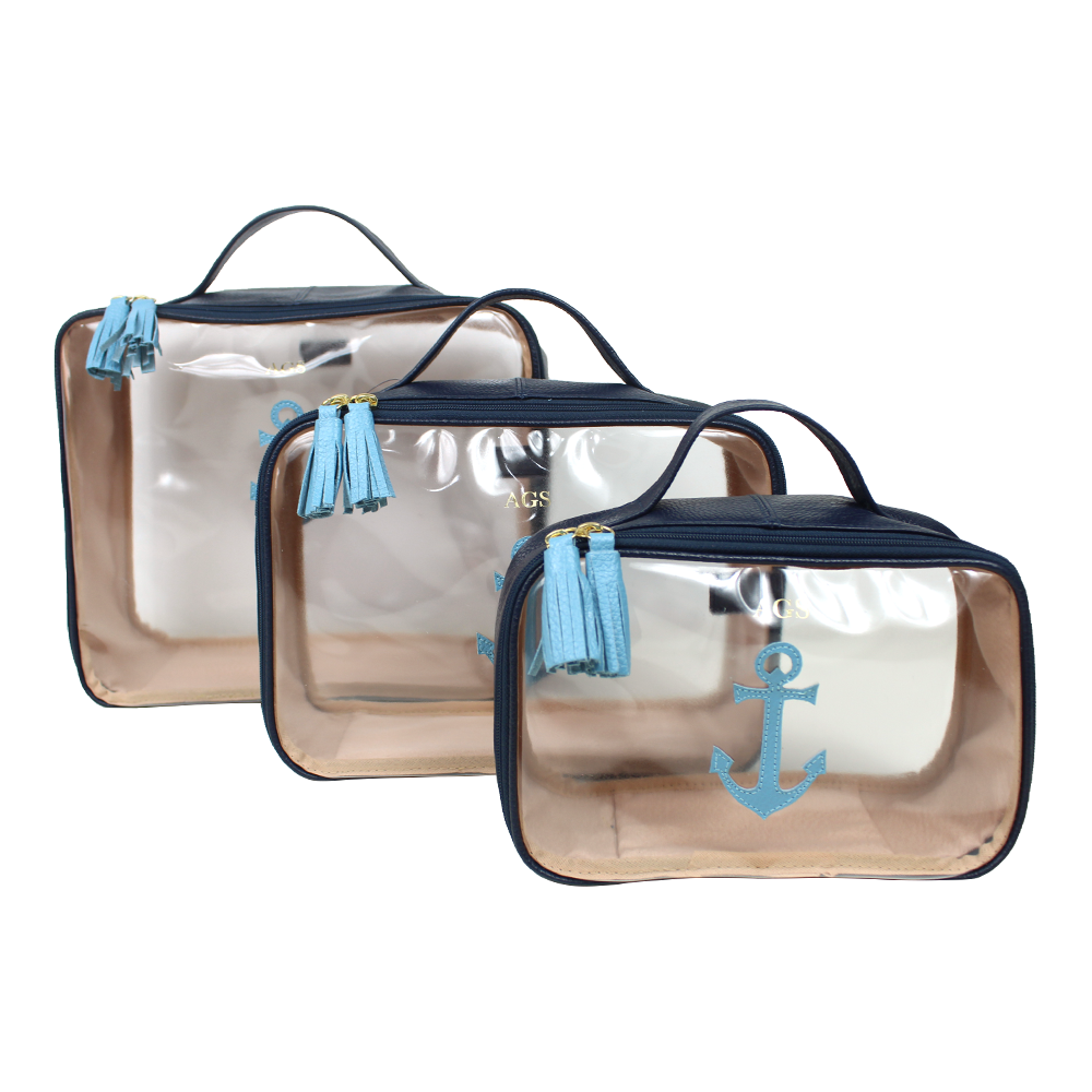 Kit Necessaire Crystal com 3 Marinheiro em Couro Personalizada