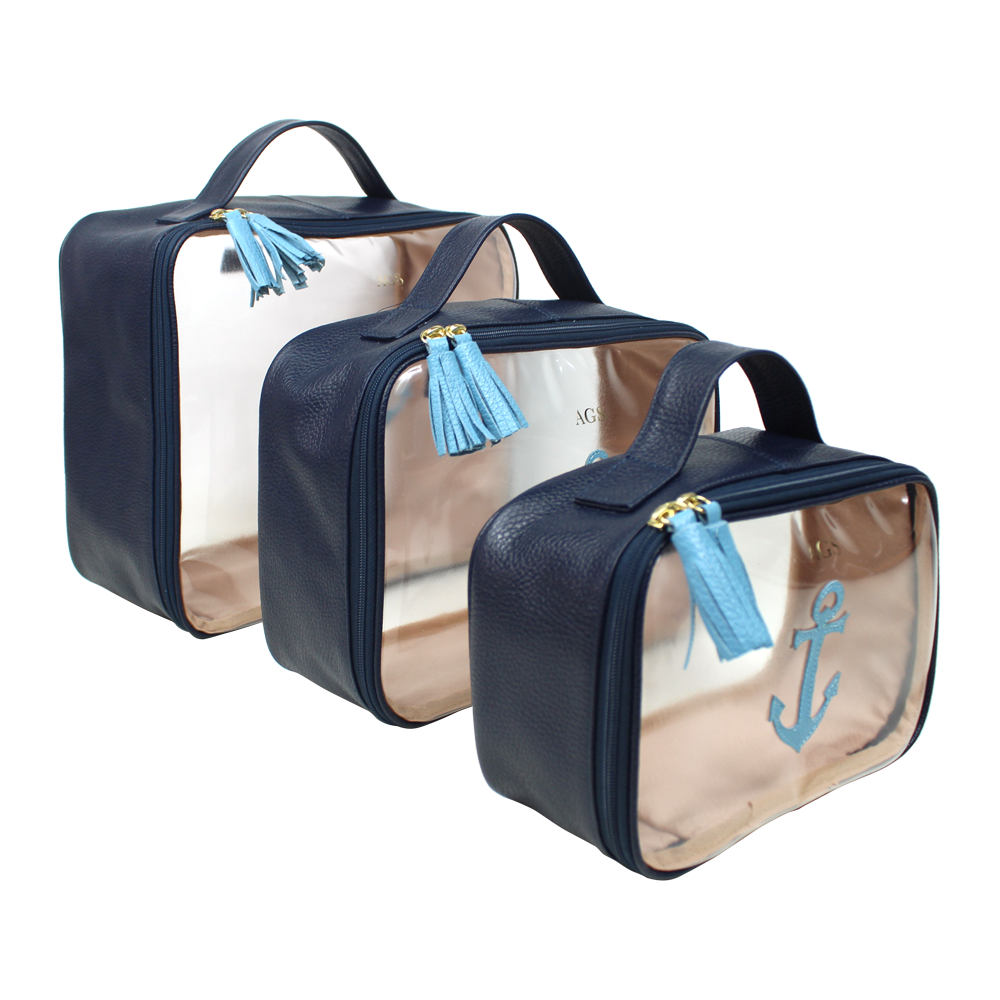 Kit Necessaire Crystal com 3 Marinheiro em Couro Personalizada