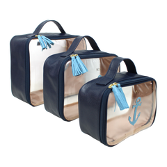 Kit Necessaire Crystal com 3 Marinheiro em Couro Personalizada