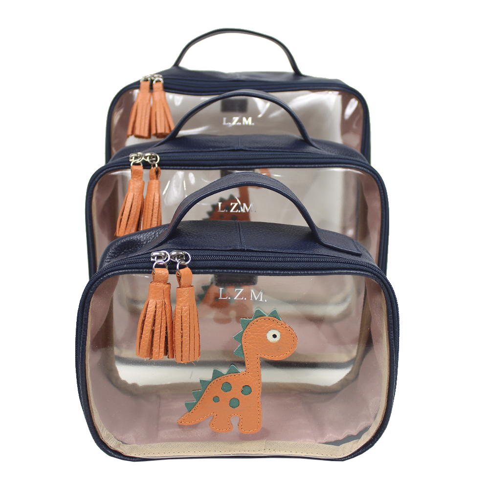 Kit Necessaire Crystal com 3 Little Dino em Couro Personalizada