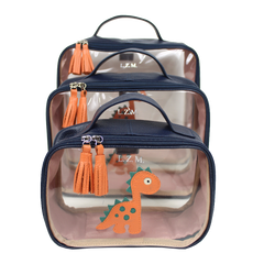 Kit Necessaire Crystal com 3 Little Dino em Couro Personalizada