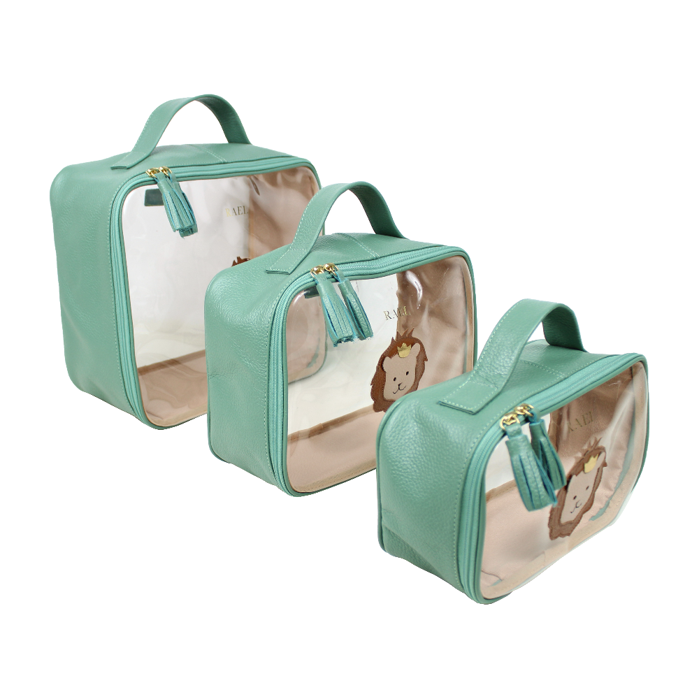Kit Necessaire Crystal com 3 Rei Leão em Couro Personalizada