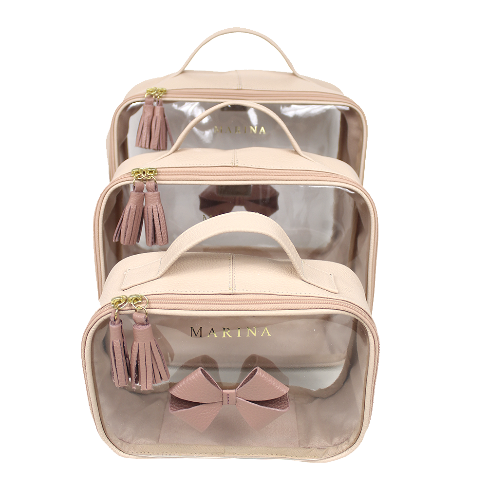 Kit Necessaire Crystal com 3 Laço em Couro Personalizada