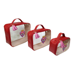 Kit Necessaire Crystal com 3 Sagrado Coração em Couro e Vinil Personalizada