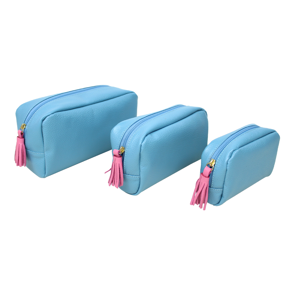 Kit Necessaire Julie com 3 Aqua Liso com Rosa Orquídea Pronta Entrega
