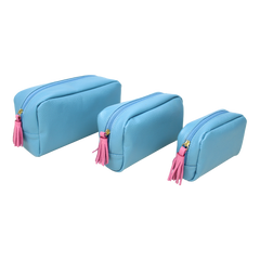 Kit Necessaire Julie com 3 Aqua Liso com Rosa Orquídea Pronta Entrega