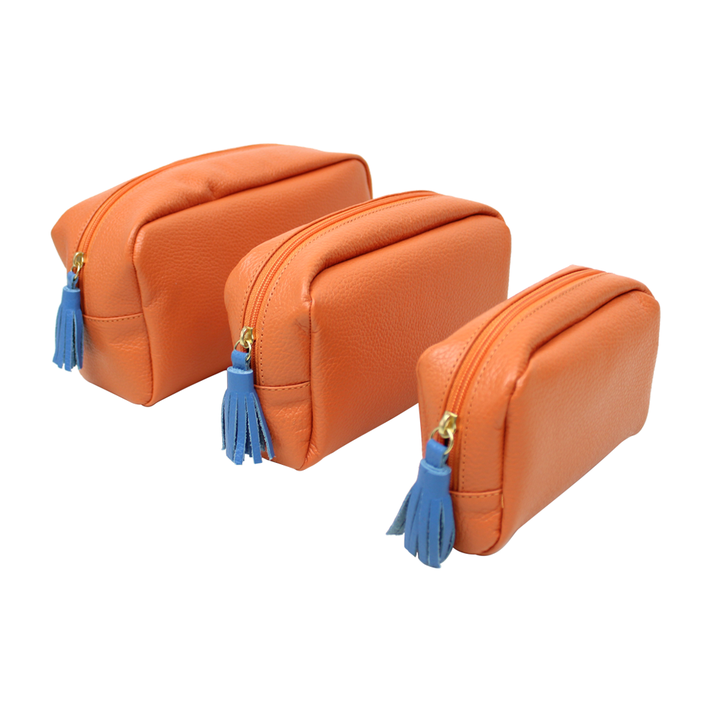 Kit Necessaire Julie com 3 Tangerina Liso com Beach Pronta Entrega