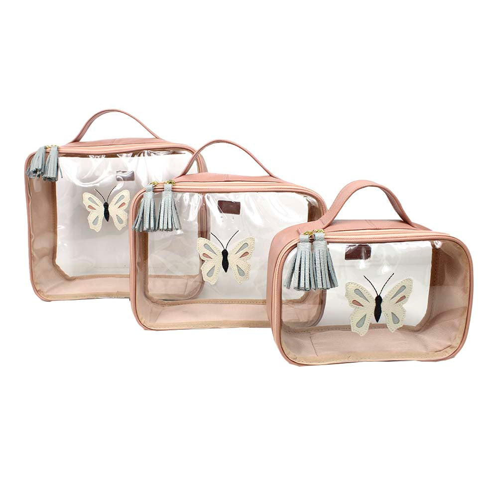 Kit Necessaire Crystal com 3 Borboleta em Couro Personalizada
