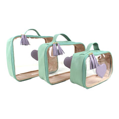Kit Necessaire Crystal com 3 Coração em Couro Personalizada