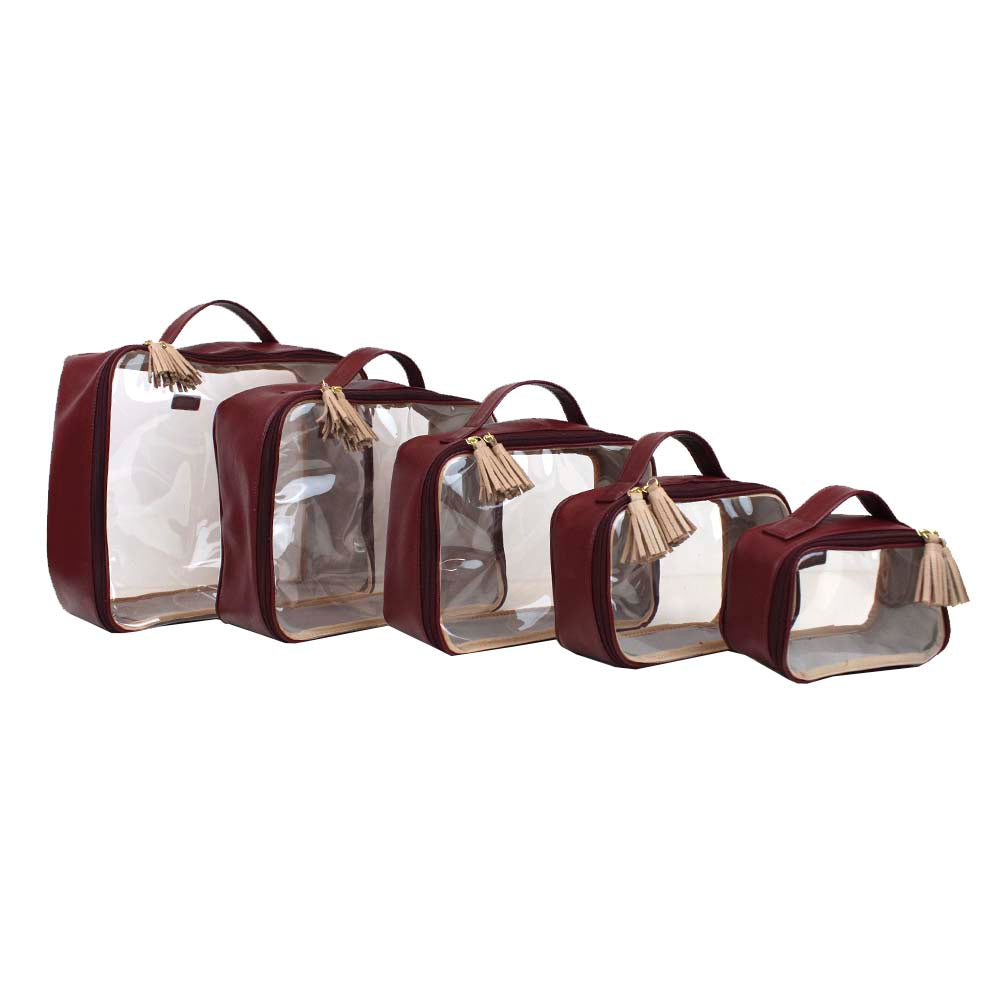 Kit Necessaire Crystal com 5 Burgundy Liso com Rose Liso Pronta Entrega
