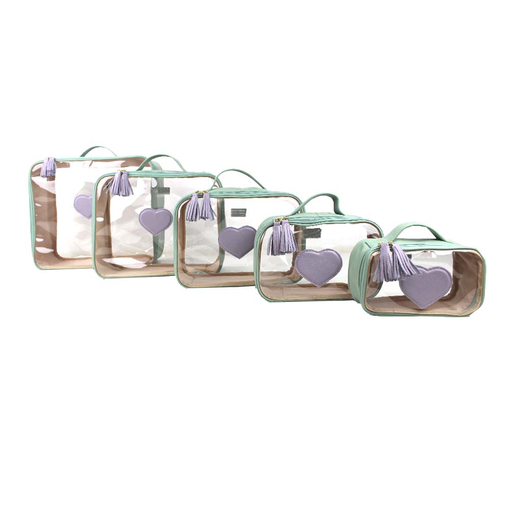 Kit Necessaire Crystal com 5 Coração em Couro Personalizada