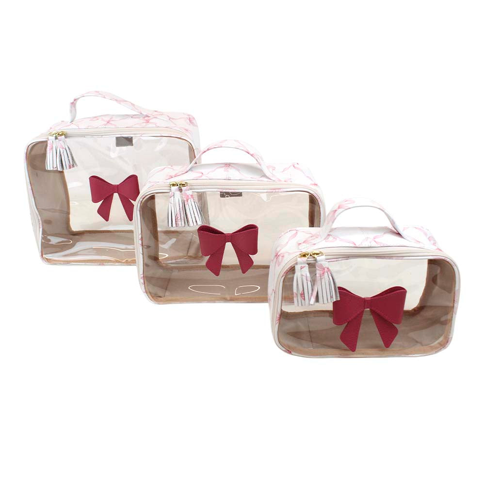 Kit Necessaire Crystal com 3 Laço Coquette Estampa Florença com Chiclete Pronta Entrega