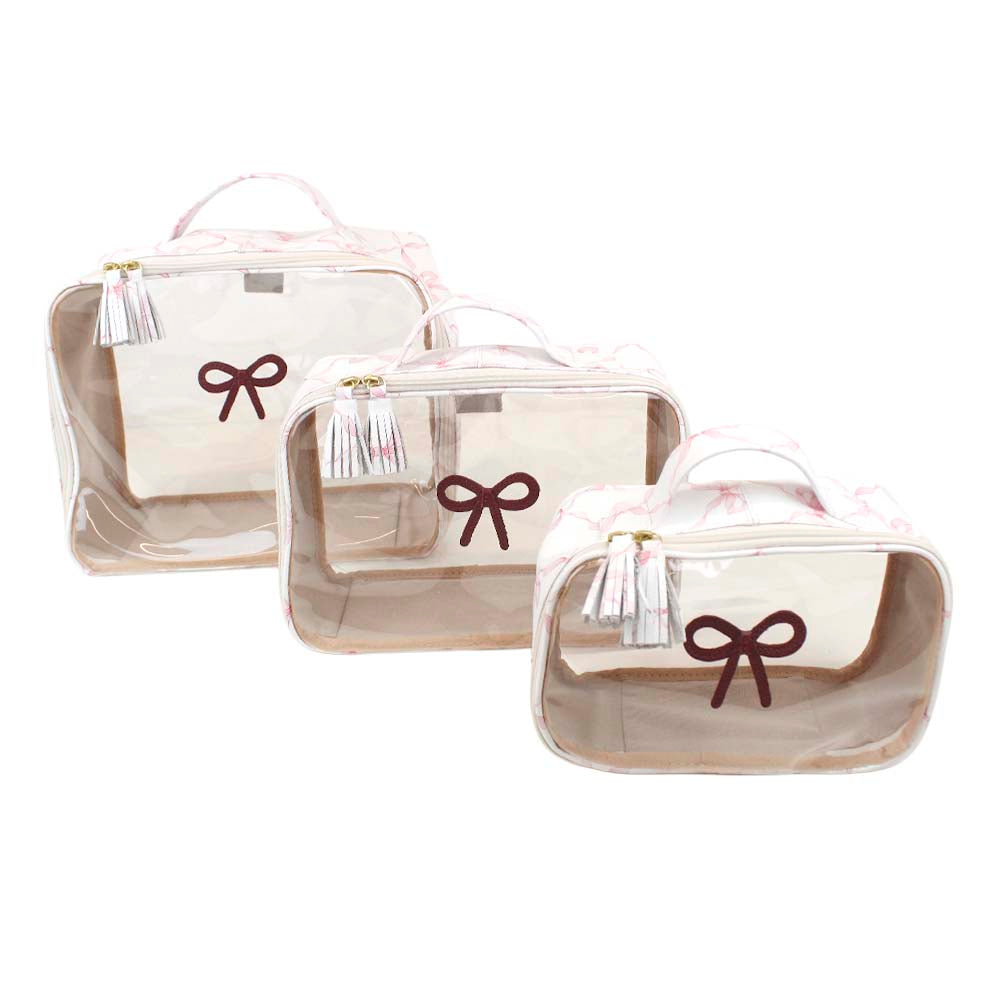 Kit Necessaire Crystal com 3 Laço Rococó Estampa Florença com Burgundy Liso Pronta Entrega