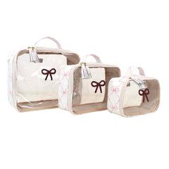 Kit Necessaire Crystal com 3 Laço Rococó Estampa Florença com Burgundy Liso Pronta Entrega