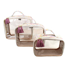 Kit Necessaire Crystal com 3 Estampa Korea com Rosa Blush Pronta Entrega