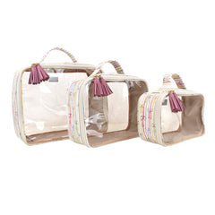 Kit Necessaire Crystal com 3 Estampa Korea com Rosa Blush Pronta Entrega