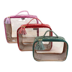 Kit Necessaire Crystal com 3 Mix de estampa Paisley Rosa, Vermelho e Verde Pronta Entrega