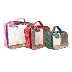 Kit Necessaire Crystal com 3 Mix de estampa Paisley Rosa, Vermelho e Verde Pronta Entrega